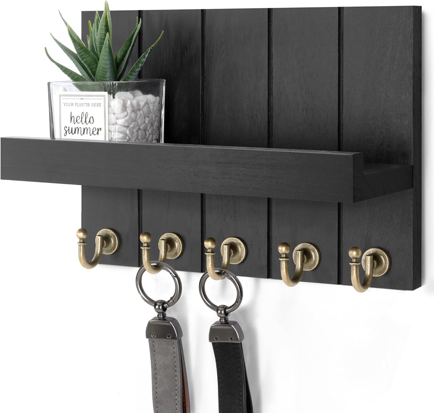 Decorative Farmhouse Wall Key Holder With Shelf, Modern Key Rack And Mail Organizer For Entryway Home Decor