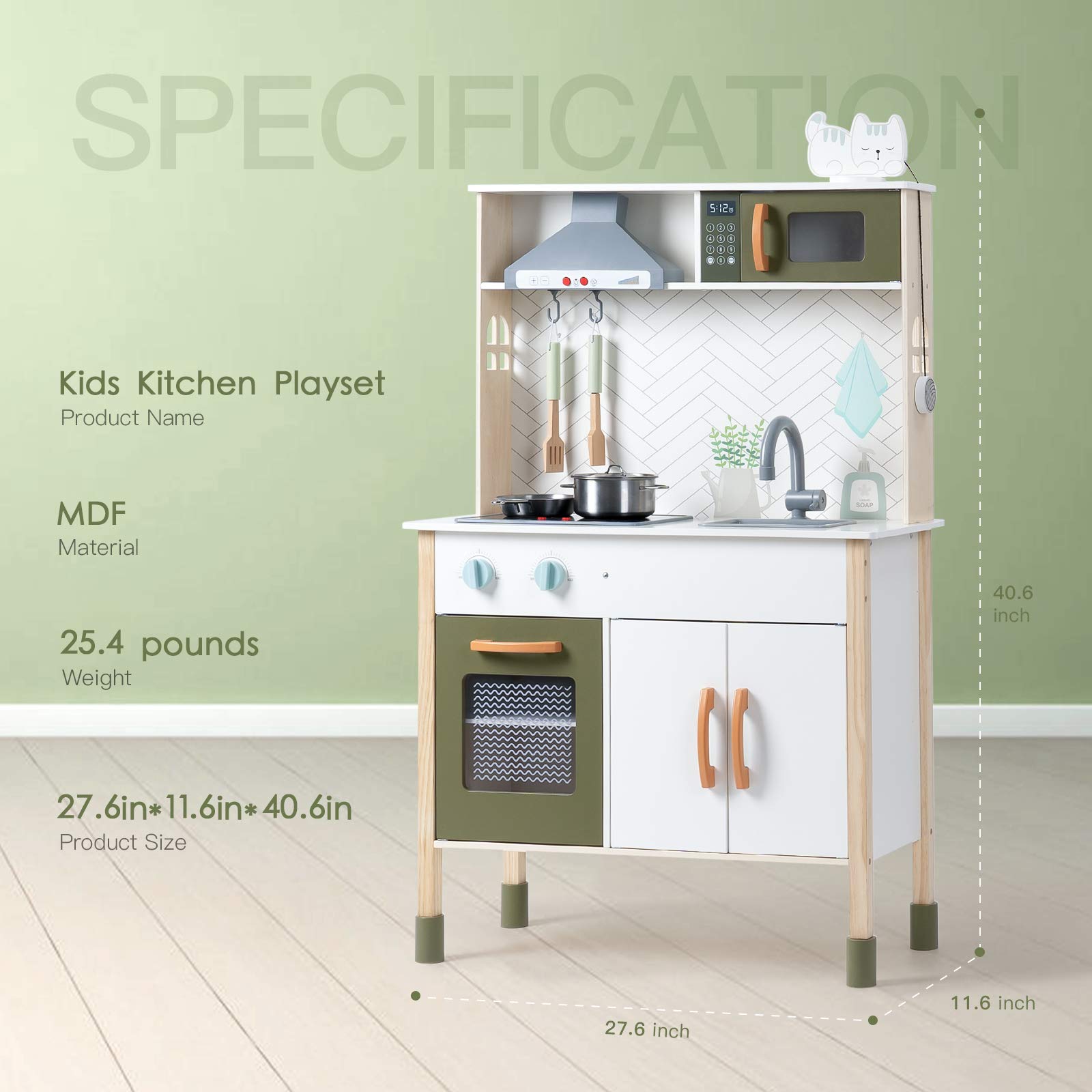 3D Wooden Play Kitchen Set for Toddlers. Material:Wood Size:27.6 x 11.6 x 40.6 inches Color:White Style:Modern Brand:ROBOTIME Product Dimensions:27.6 x 11.6 x 40.6 inches Item Weight:24 pounds Country of Origin:China About this item ️100%WARRANTY SERVICE️