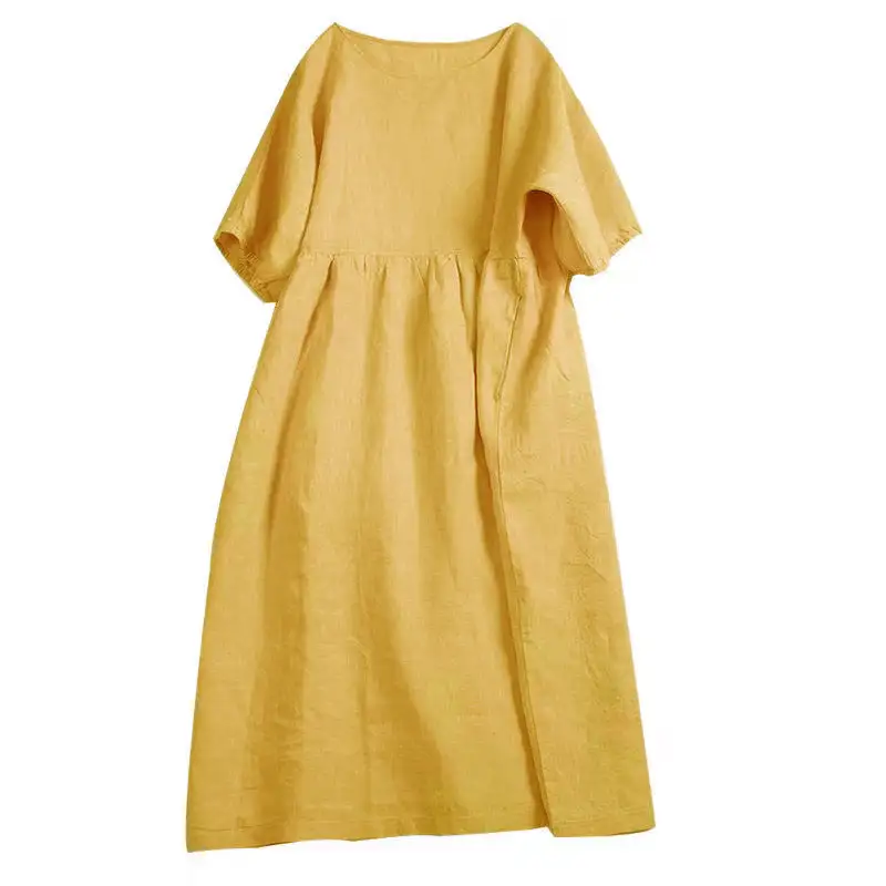 Linen Dress Mid Length Loose Mori Doll Sleeve Cotton Linen Skirt
