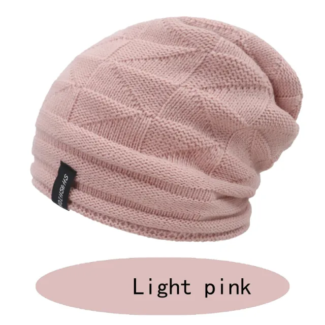 Two color Wool Warm Knitted Hat For Ear Protection In Autumn And Winter Light Pink - Shop at LoveMi