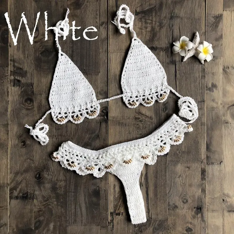 Beach Bikini Handmade Accessories Split Swimsuit - White