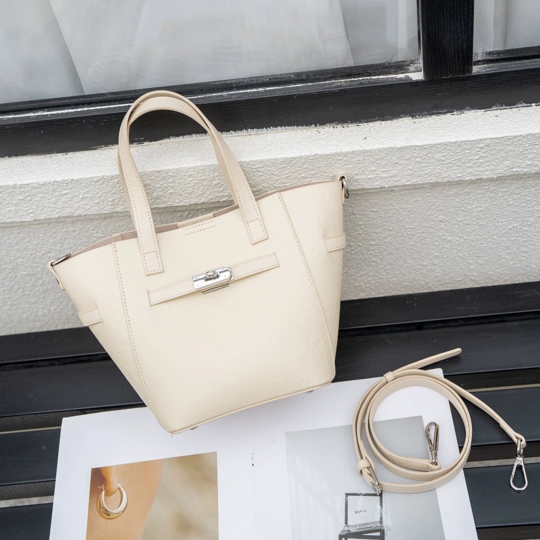 Custom Cross-Border Top-Grain Vegetable-Tanned Leather Basket Bag, Large-Capacity Commuter Elegant Women's Genuine Leather Handbag 7