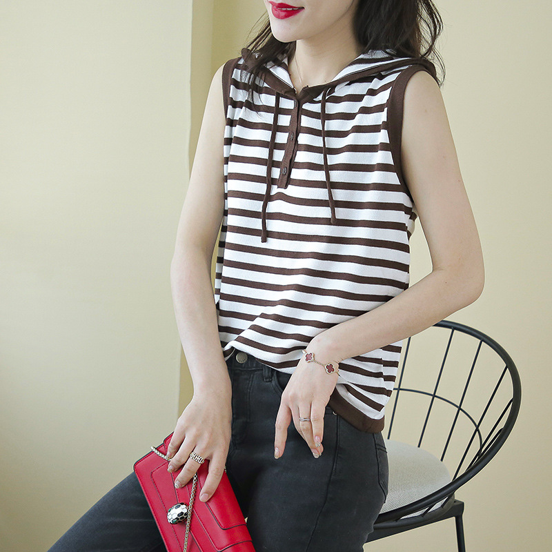 Title 3, Striped Sleeveless Hooded Vest Women