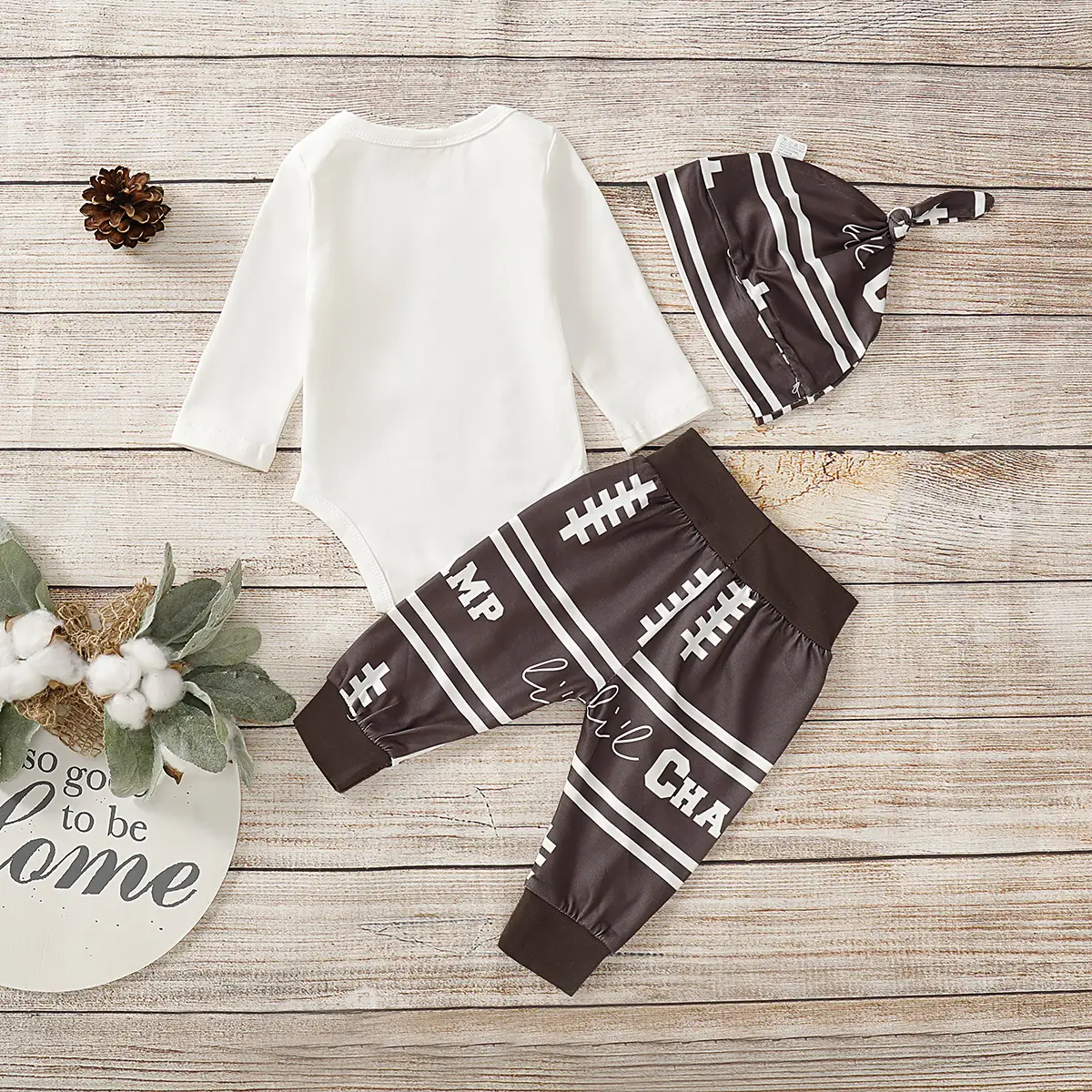 Women's English Print Romper Hat Set
