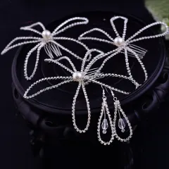 Bridal Rhinestone Tiara Elegant Lady Hair Comb Accessory Set - 3Hairbrush 1Pair Earring - View 1