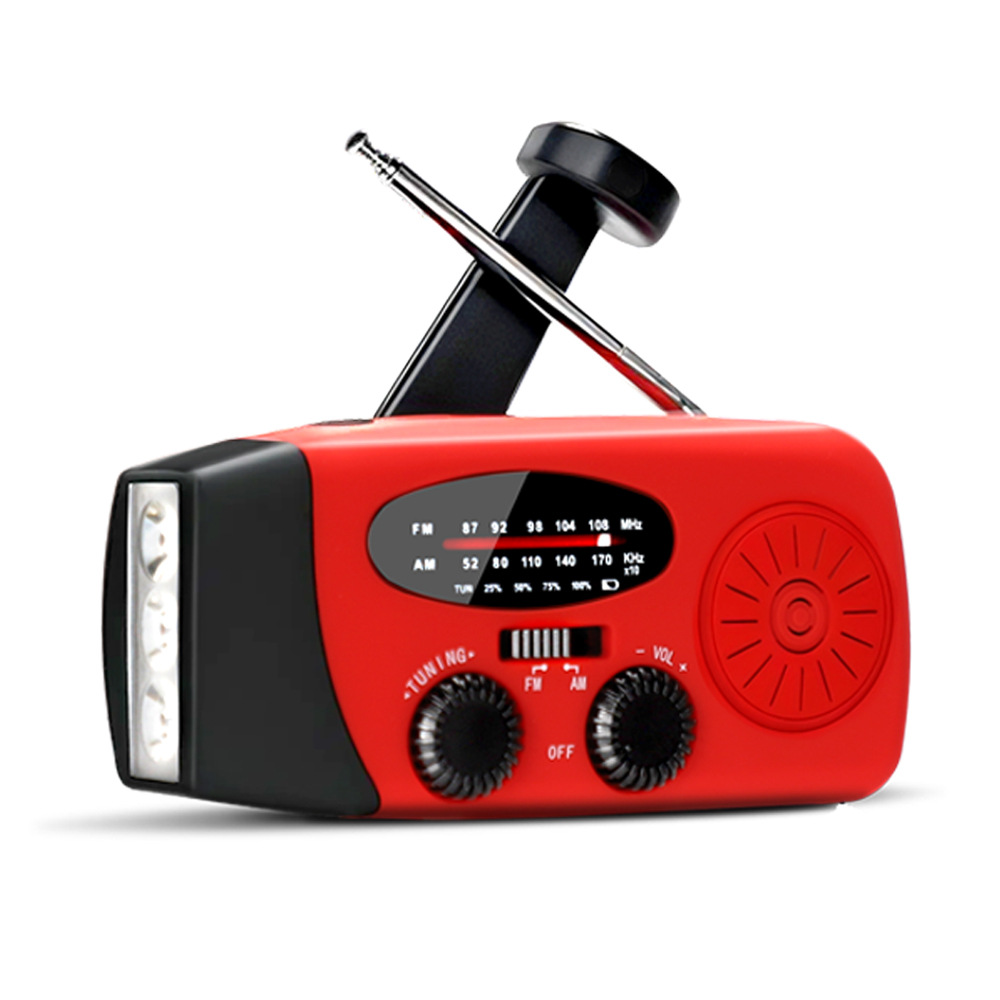 Red Solar Radio 2000mAh Plastic Full Band Radio With USB Port & Built-in Speaker