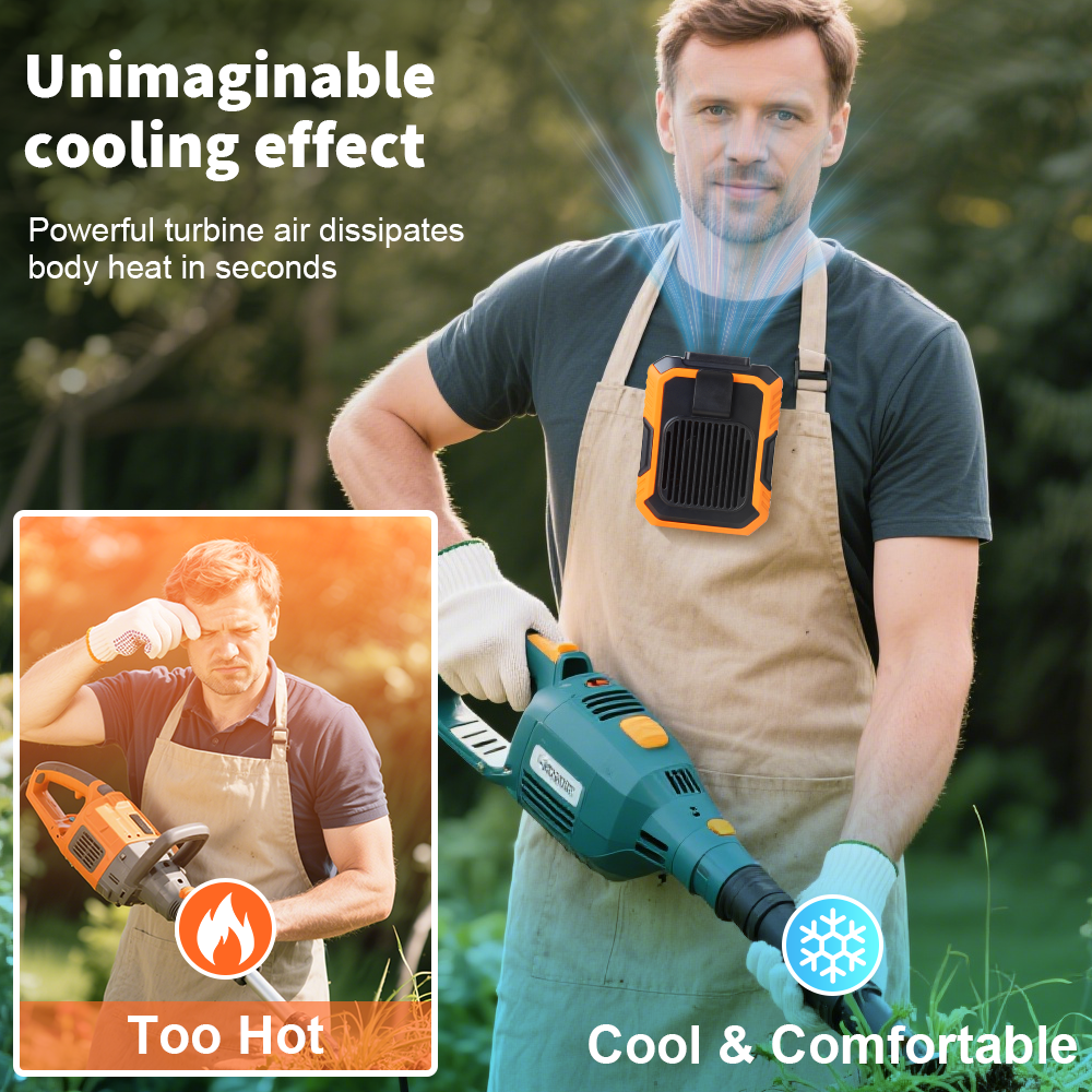 USB Rechargeable Waist-Mounted Fan & Power Bank Combo For On-the-Go Cooling--Green
