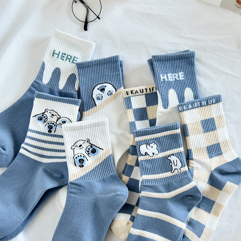 Title 2, Cute Japanese Cartoon Blue Striped Stockings fo...