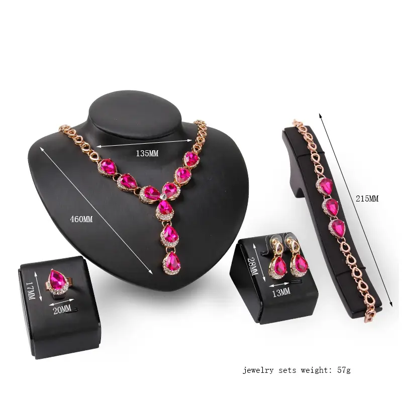 Red Gemstone Necklace Earrings Bracelet Ring Four Piece Set