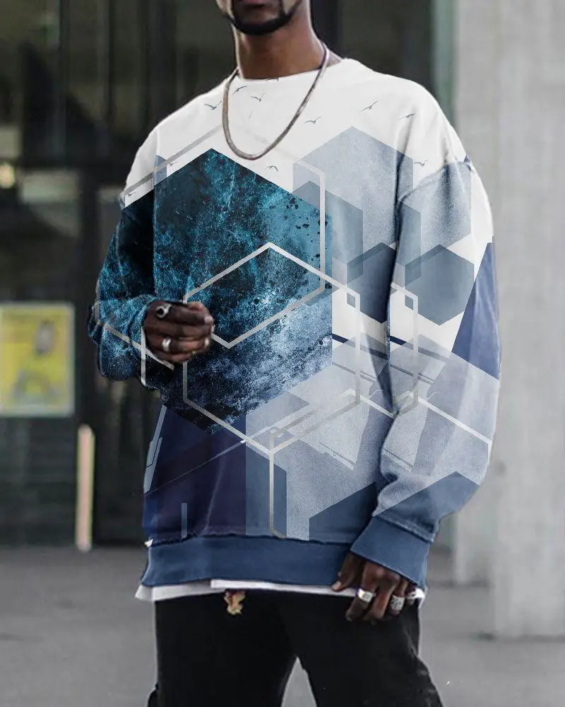 Digital Printing Loose Casual Trend Round Neck Long Sleeve Sweater