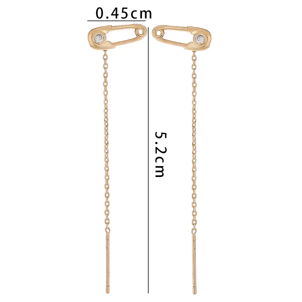 New Copper Safety Pin Micro-zircon Fashion Earrings Long Tassel Earline High-quality Temperament Earrings Female Accessories