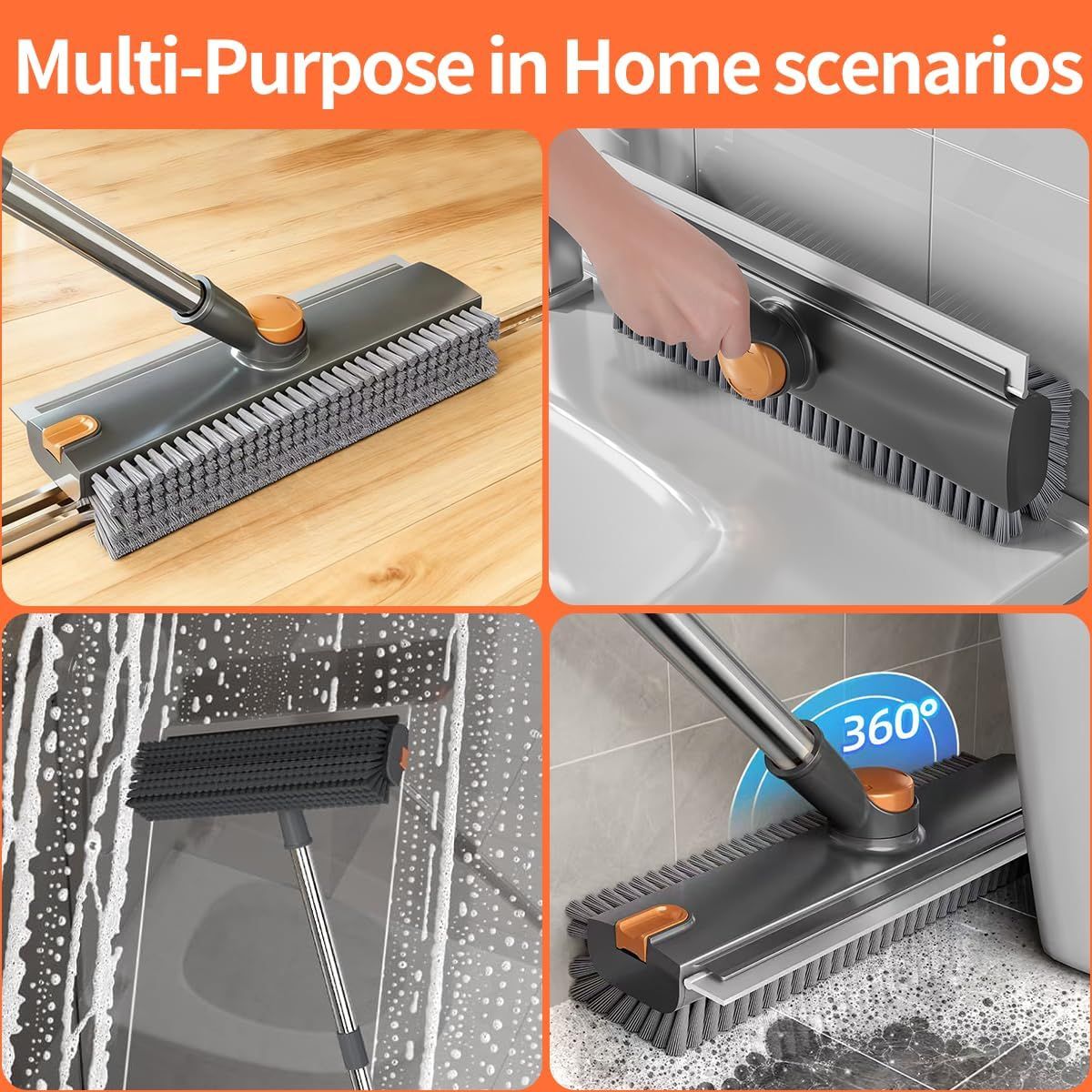 Scrub Brush With Long Handle, Floor Scrub Brush Squeegee Broom For Cleaning, 3 In 1 Shower Scrubber Floor Broom Squeegee For Concrete Tile Wall Deck Patio Grey — foto 6