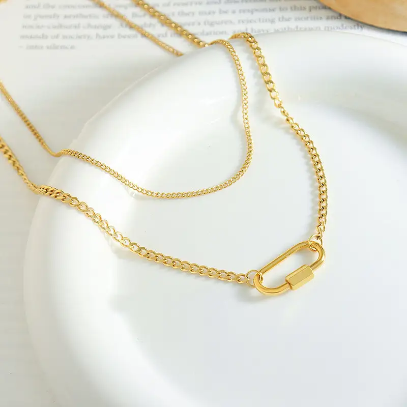 Geometric Abnormity Specific Oval Buckle Double-layered Collar Titanium Steel Necklace