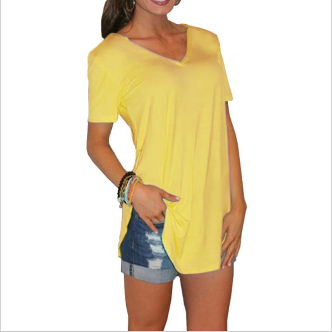 Title 2, V-neck Solid Color Loose Short-sleeved T-shirt