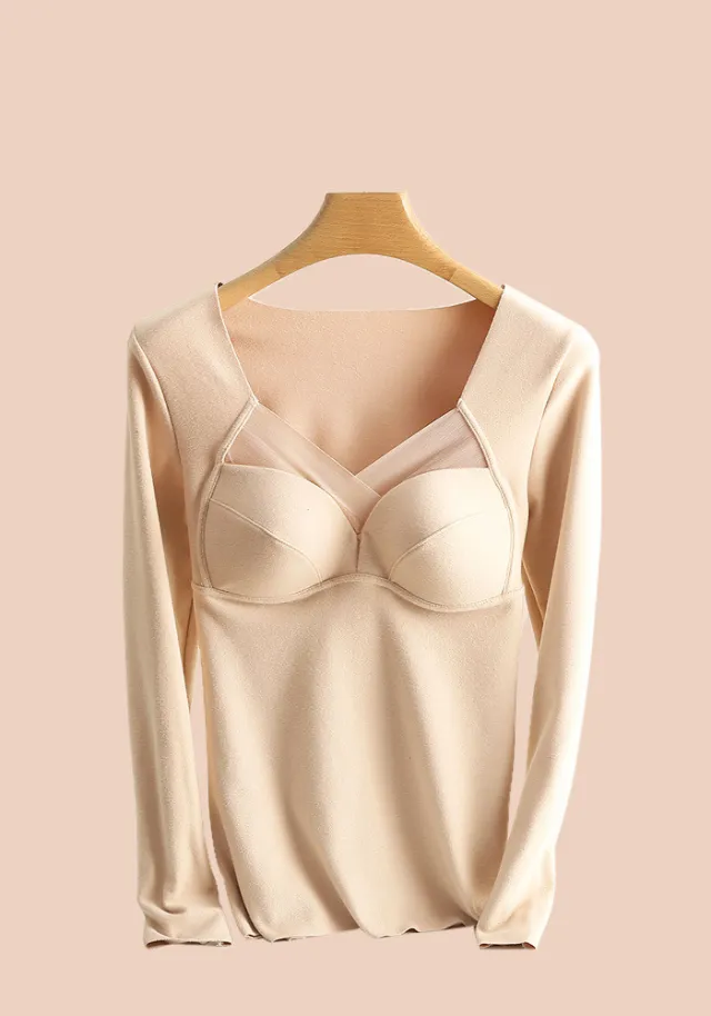 Fleece Thermal Vest Female No Trace Heat Thickened Long Sleeves Skin Color - Shop at LoveMi