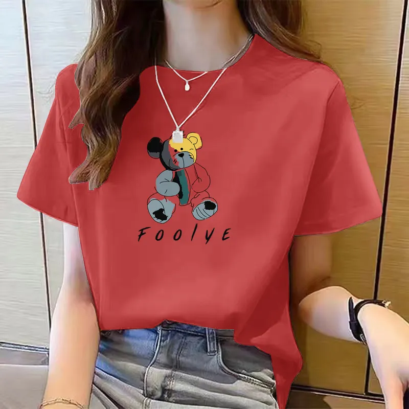 Women's Cute Bear Plus Size Cotton Short Sleeve T-shirt - 14 Style