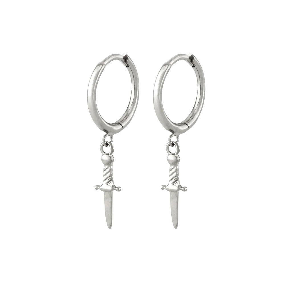 Small Dagger Short Knife Sterling Silver Earrings
