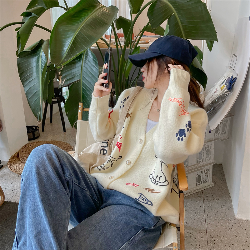 Cartoon Sweater Women Coat Long-sleeved Knitted Cardigan