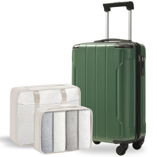 20-Inch Hardshell Carry-On Luggage, Lightweight Durable ABS Suitcase with Spinner Wheels, Built-in TSA Lock, 2 Packing Cubes, Green-27