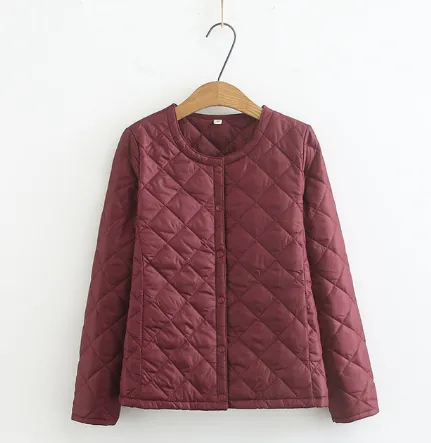Plus Size Women's Fat MM Was Thin And Thin Diamond Grid Snap Button Coat Purple - Shop at LoveMi