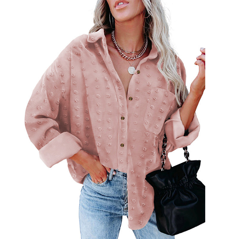 Title 3, Chiffon Jacquard Lapel Long Sleeve Shirt Button...