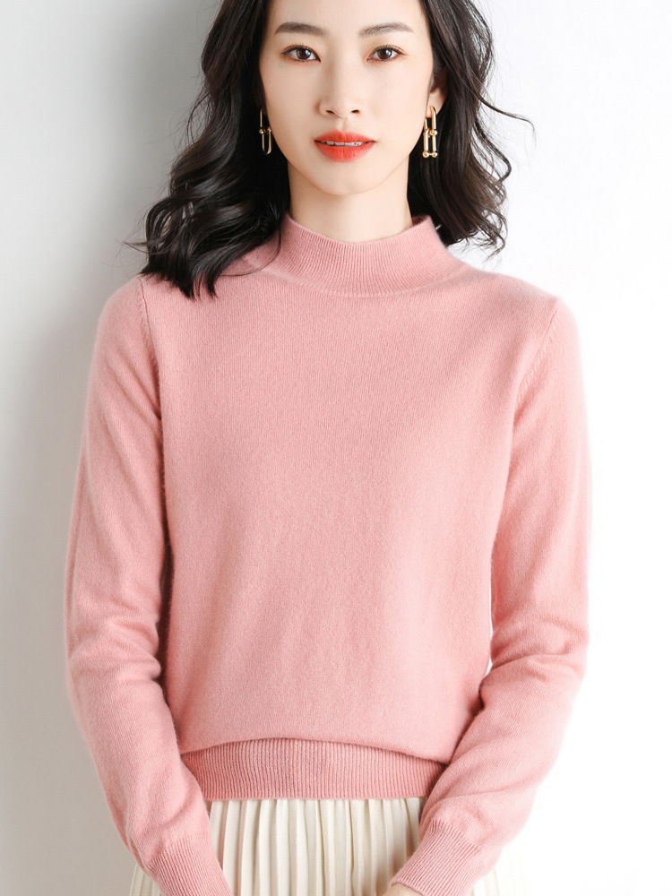 Wool Blend Ladies Loose Turtleneck Knit Sweater