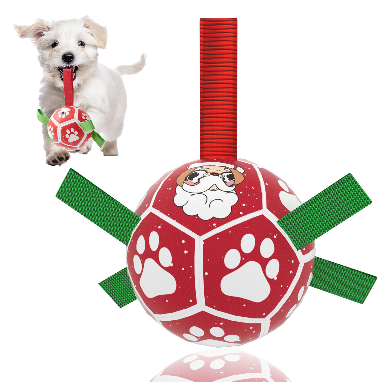 Interactive Dog Soccer Ball with Straps, Small Dog Toy. Active Play Design:  Experience dynamic play with our Dog Football Toy, featuring nylon tabs for an erratic bounce, perfect for fetching, tossing, and interactive training sessions. Versatile Water P