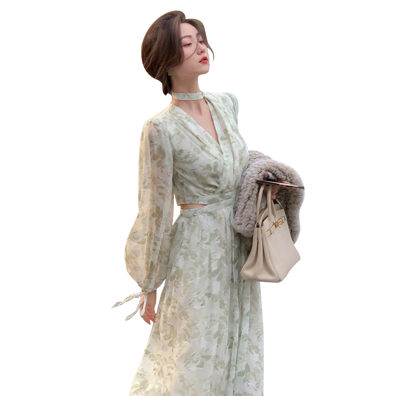 Chiffon Halter V-Neck Long Dress, picture 5 of 5