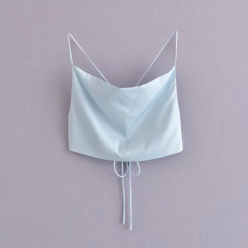 Women's French Style Silk Satin Textured Short Top