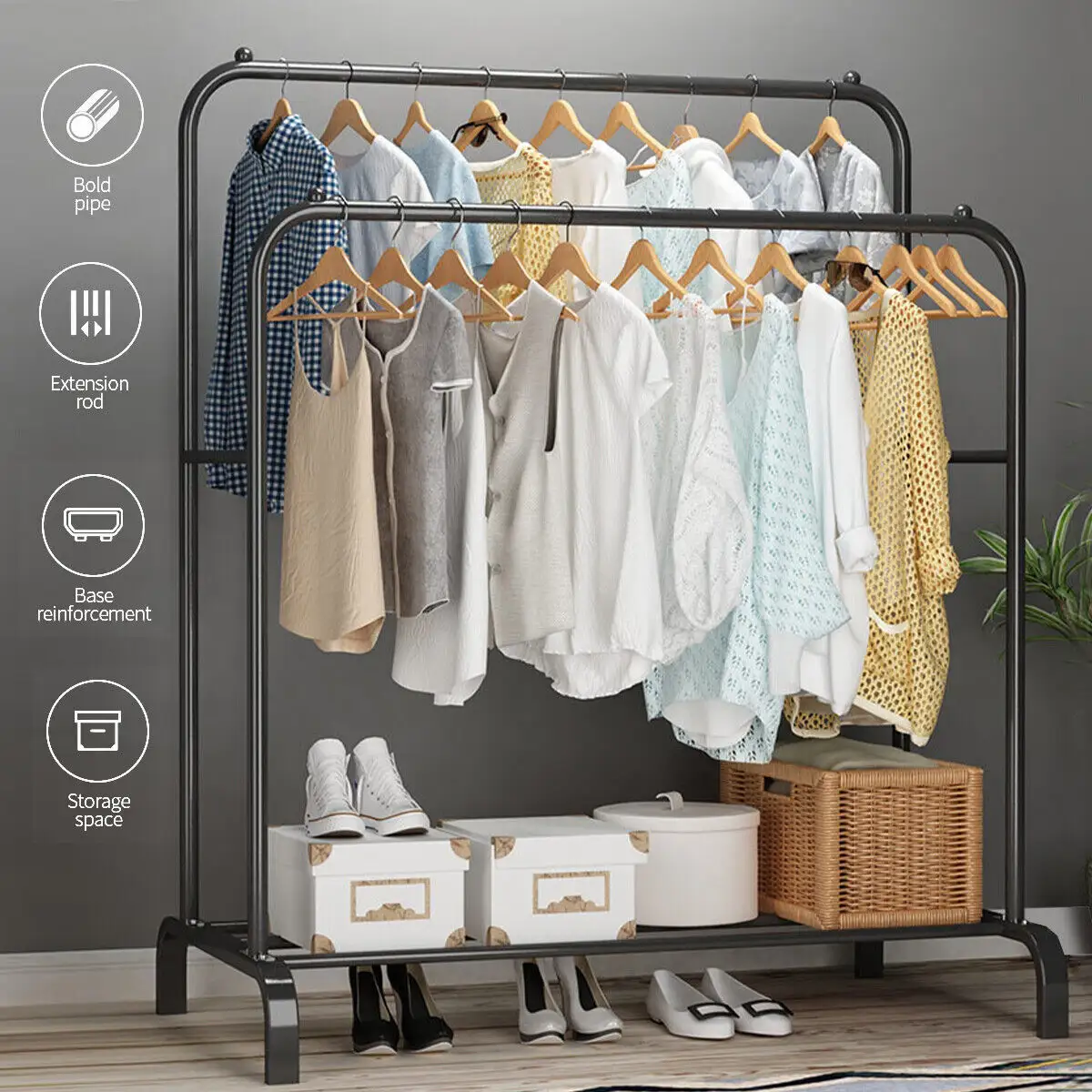 Heavy Duty Double Clothes Rail Hanging Rack