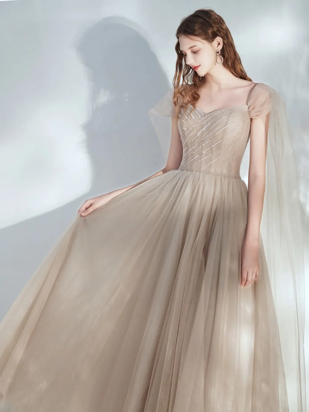 Slim Dress For Daily Dinner Party - Milk Tea Apricot Color