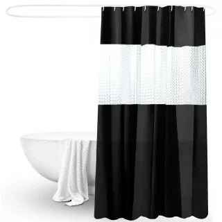Splicing Translucent Waterproof Mildew Proof Bathroom Bath Shower Partition Curtain - Black