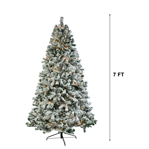 7 FT Pre-lit Snow Flocked Christmas Tree, Artificial Hinged Xmas Pine Tree With 1000 Branch Tips, 400… image 5