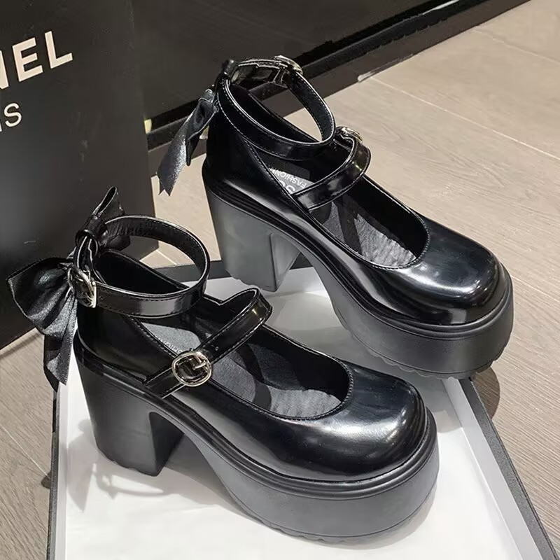 2025 Summer New Women's White High Heels Platform Mary Jane Shoes With Bow
