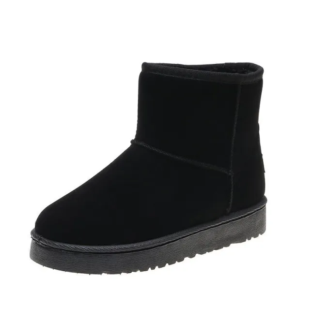 Women's Flat Bottom Thickened Leather Plus Size Couple Snow Boots Black - Shop at LoveMi