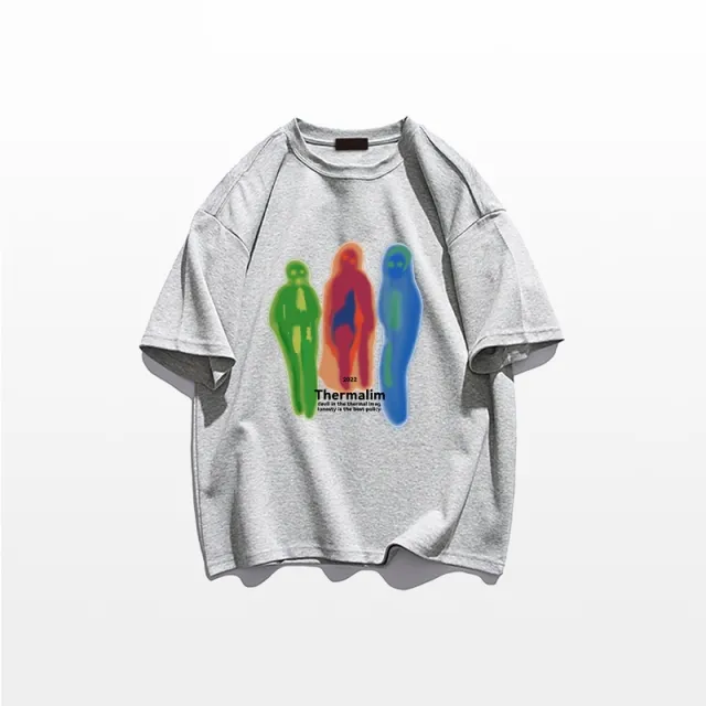 American Street Niche Design Short sleeved T shirt Retro Shoulder Light Grey - Shop at LoveMi