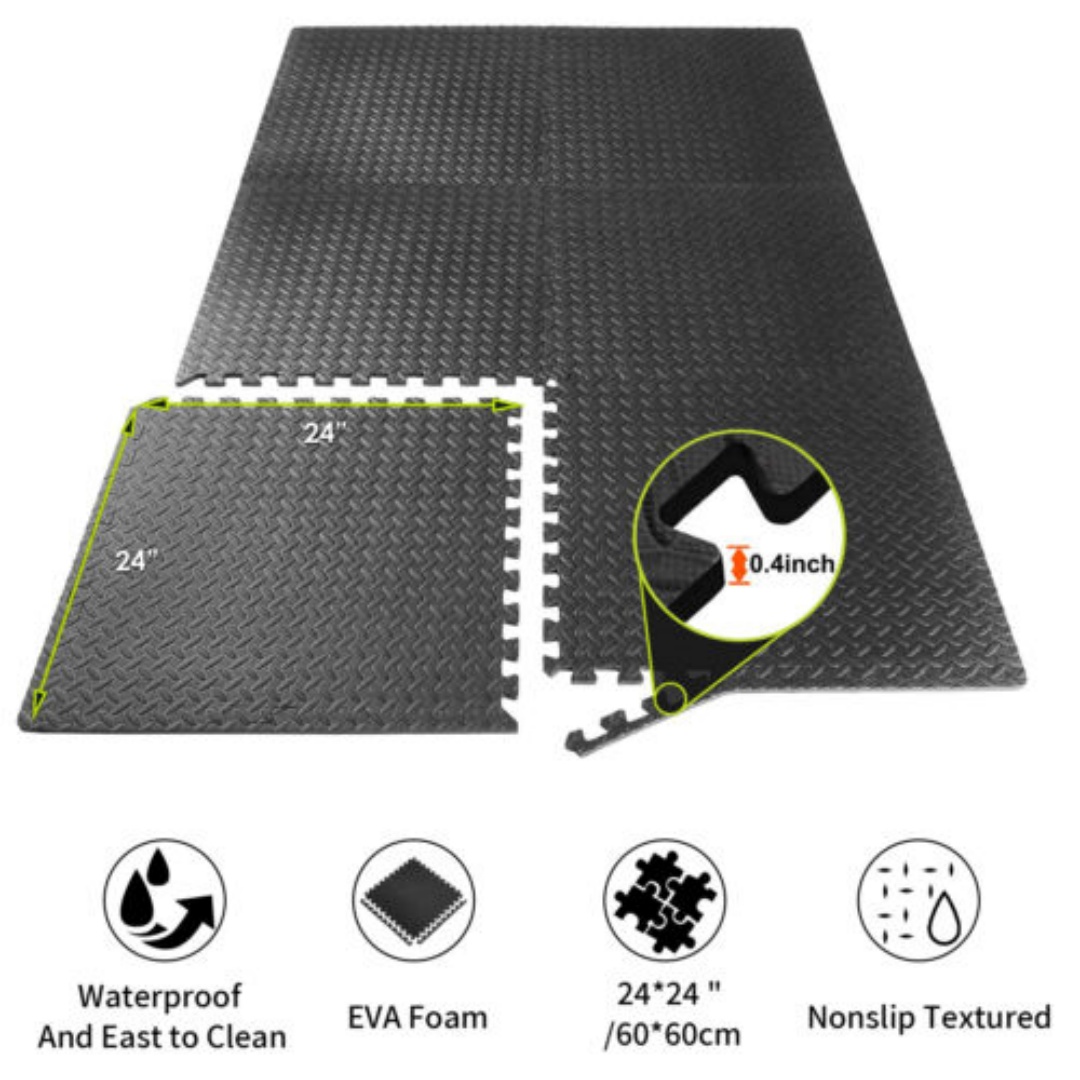 Interlocking Heavy Duty EVA Foam Gym Flooring Mat Floor Mats Tiles 60x60cm--Black-6pcs 5