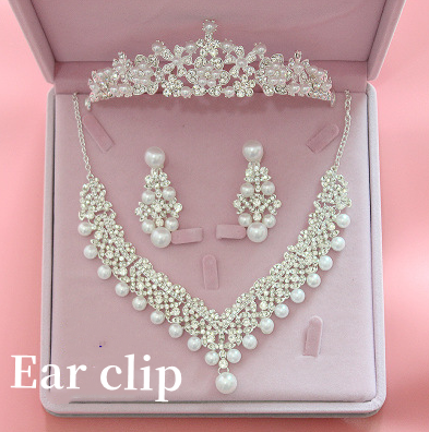 Hot bridal jewelry three sets of Korean big crown Wedding Pearl Necklace Set wedding accessories Ear Clip - Shop at LoveMi