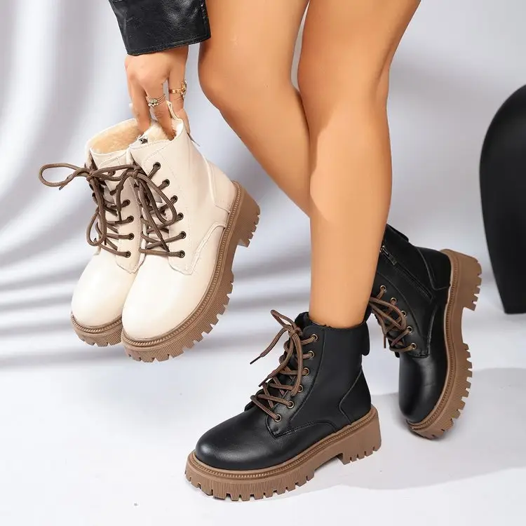 Women Fur Lined Platform Martin Boots Two