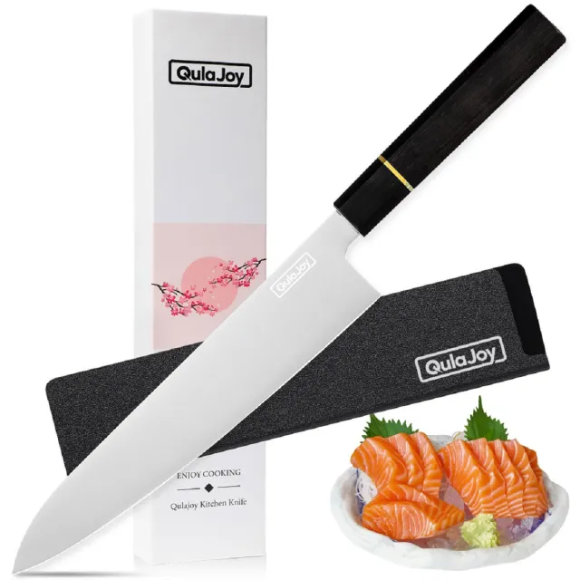 Qulajoy Classic 9 Inch Japanese Gyuto Chef Knife Handcrafted VG 10 Steel Core Forged Mirror Blade Octagonal Ebony Wood Handle With Sheath Gyuto - Shop at LoveMi