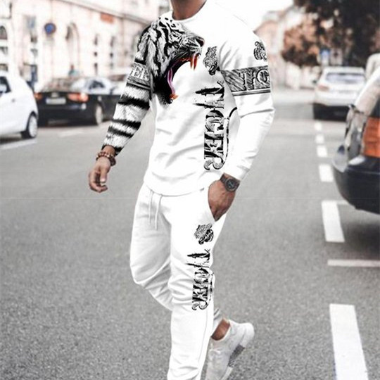 3d Digital Printing Crew Neck Sweater Sports Trousers Suit