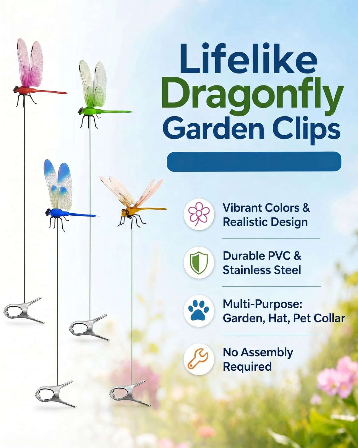 4 PCS Dragonfly Clips To Keep Bugs Away Realistic Dragonfly Decoy For Bug Prevention Fake Dragon Fly Mosquito Deterrent For Hat & Horse Fly Scare Devices For Garden Stakes Decor & Yard