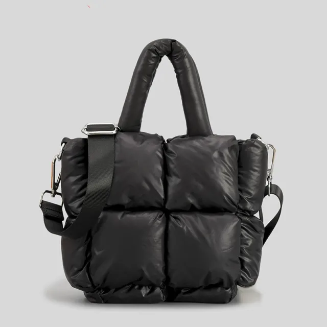 Small Down Cotton Shoulder Bag Simple Design Soft Black - Shop at LoveMi
