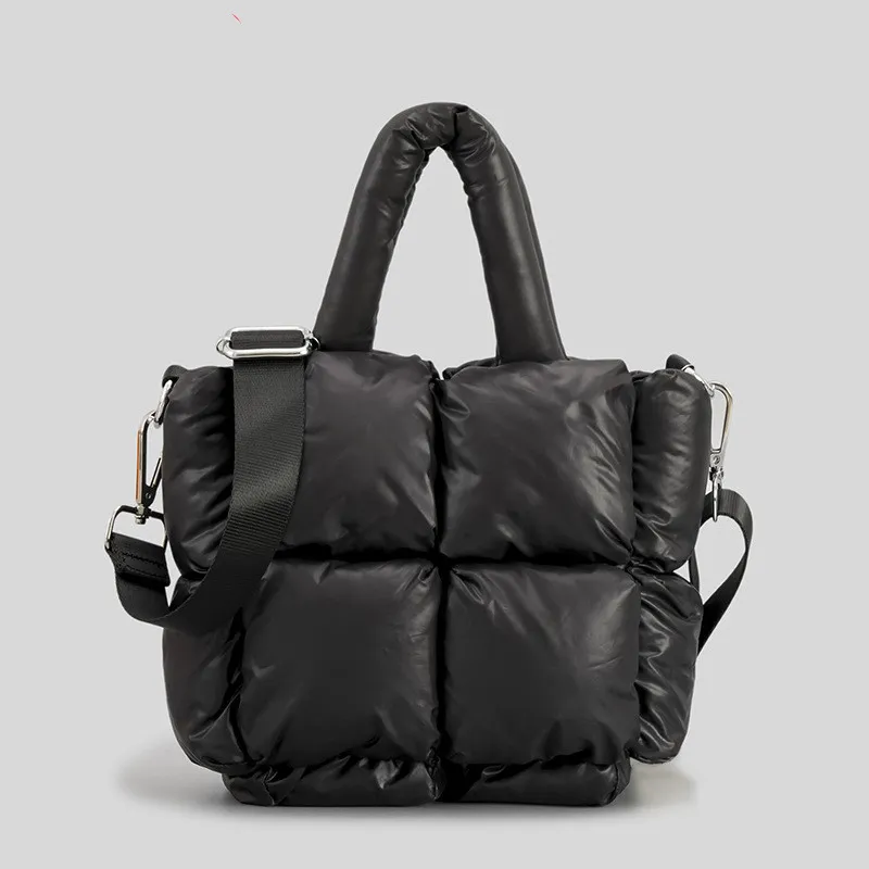 Small Down Cotton Shoulder Bag Simple Design Soft - Black