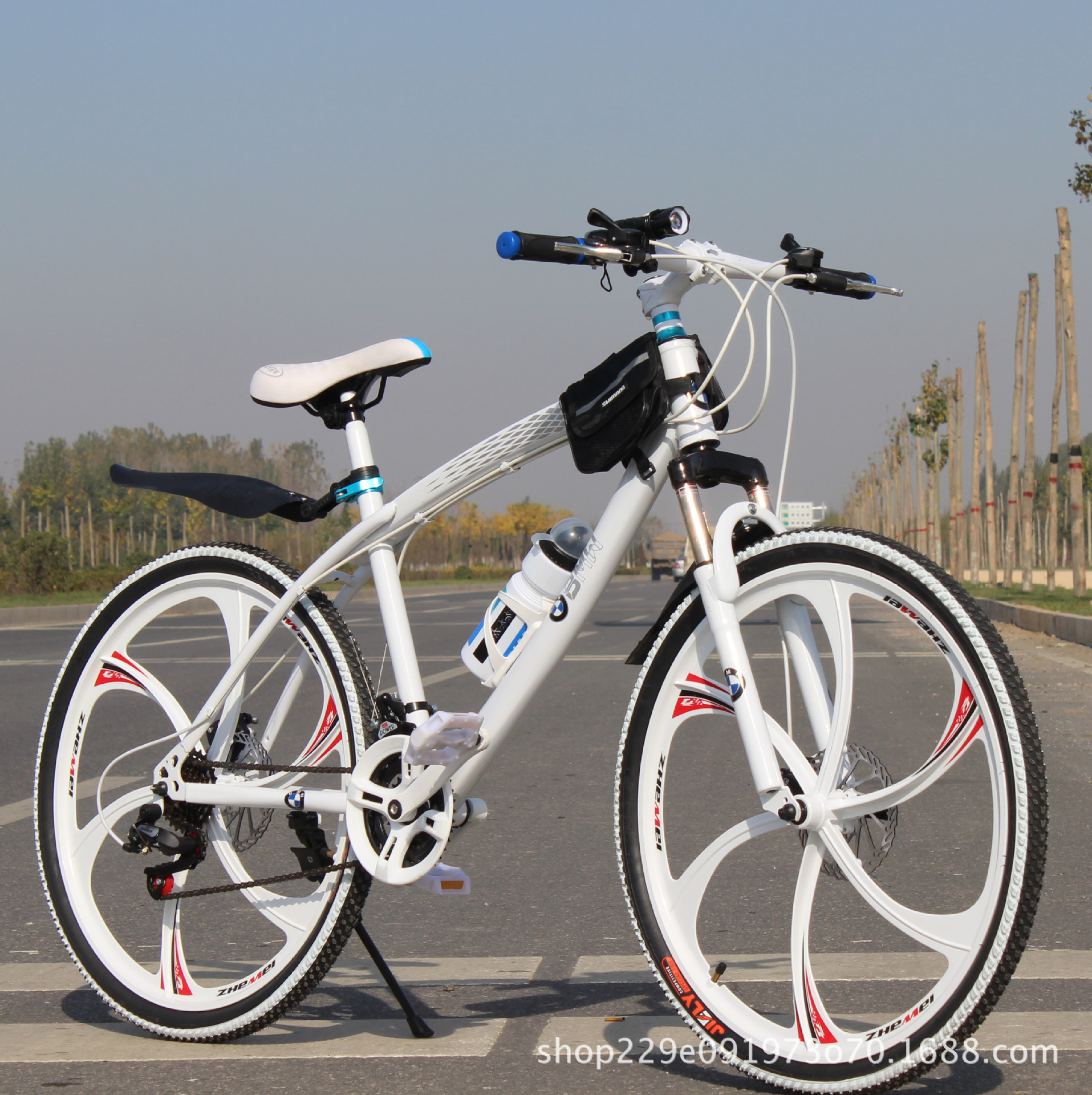 White Double Disc Brake Bike