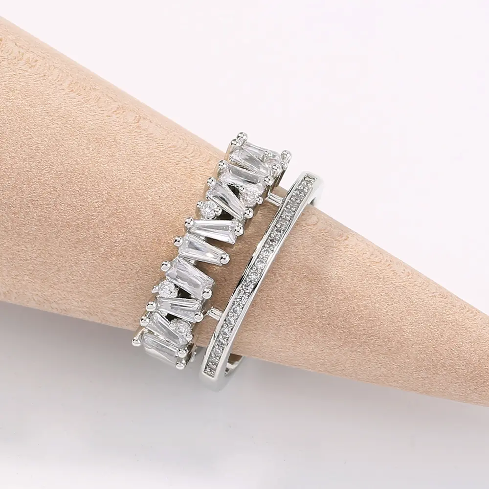 European and American cross-border hot models, personality double layer light luxury zircon index finger ring ins style trendy shiny fashion ring women