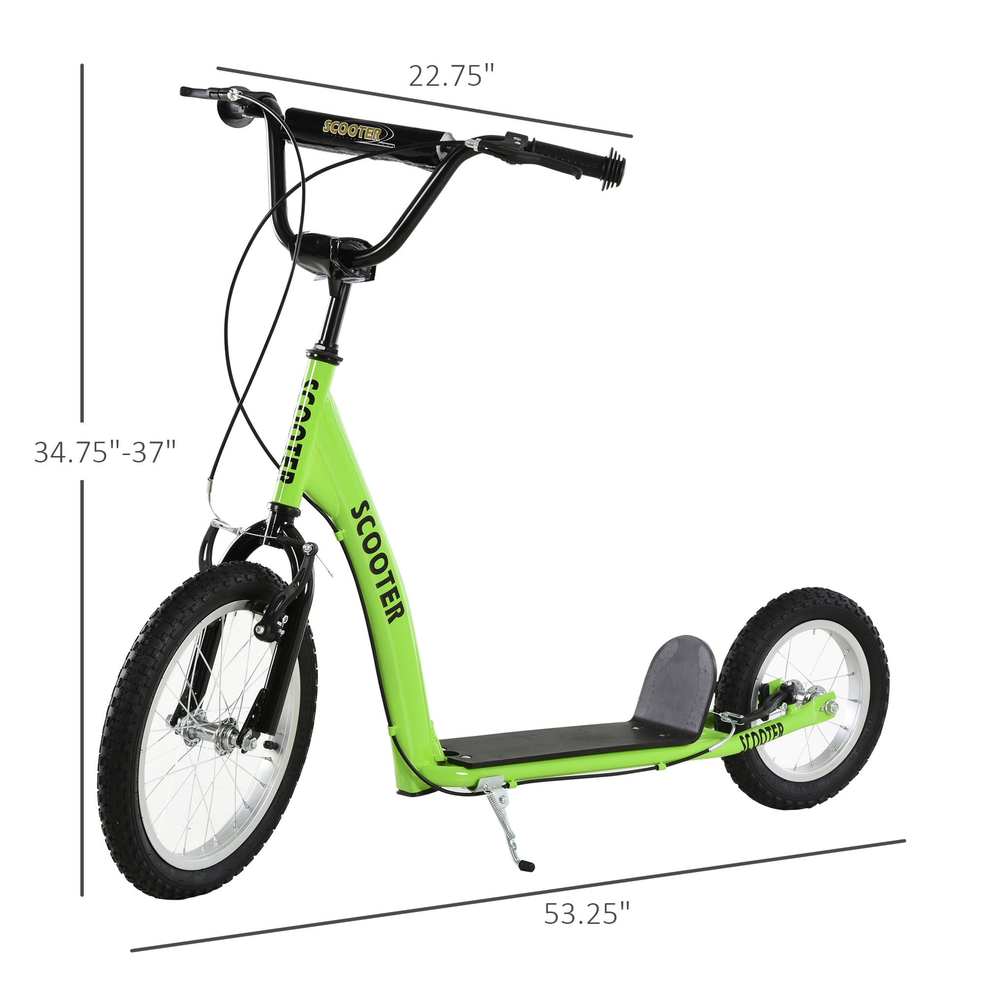 Youth Scooter With Adjustable Handlebar, Front And Rear Dual Brakes & Inflatable Wheels, For Kids 5 Green