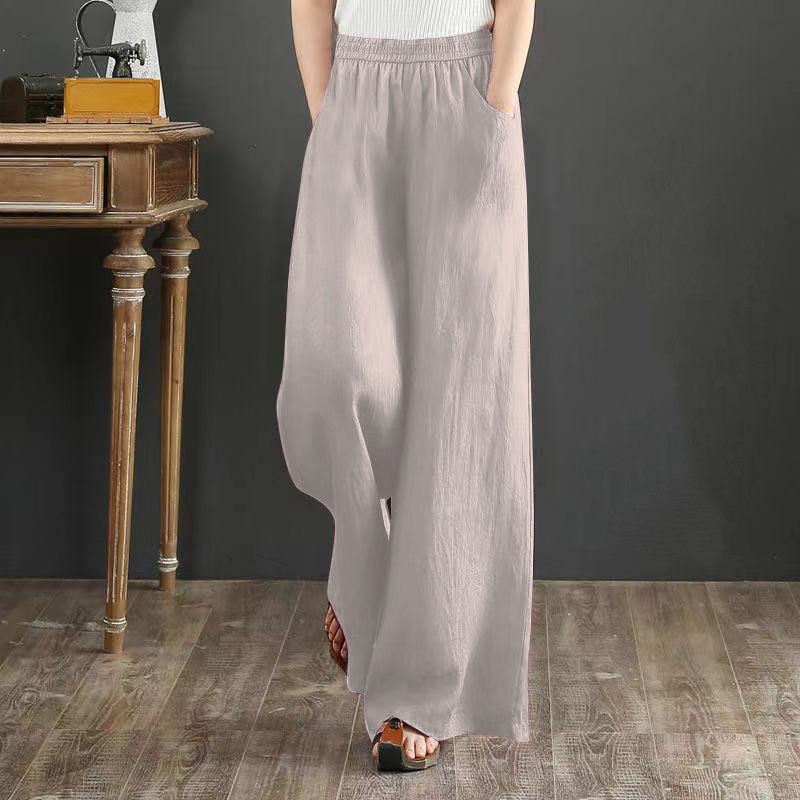 Title 5, Pure Linen Plus Size Wide Leg Pants Women Draws...