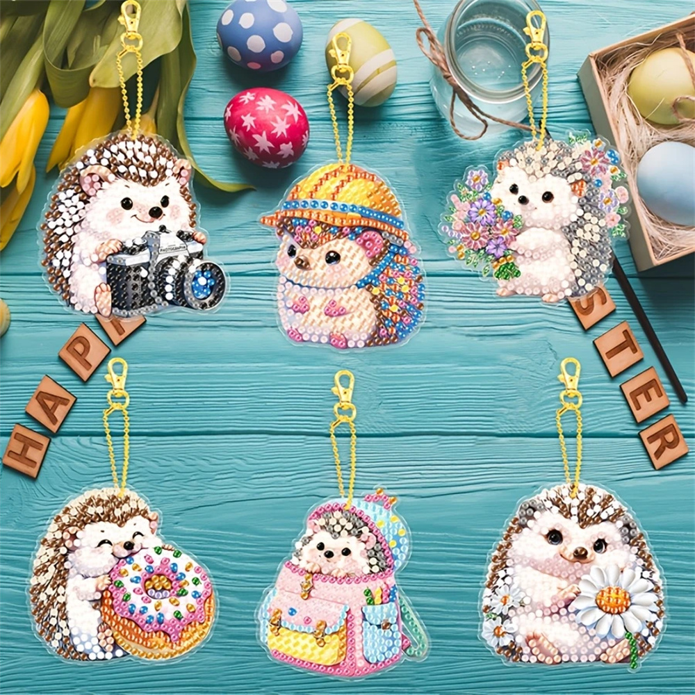 DIY Diamond Painting Keychain - Hedgehog Pattern, DIY Decorations, Diamond Kit Craft Supplies, Handmade Mosaic Painting Keychain DIY Set Suitable For Beginners, Creative Handmade Craft Gift S