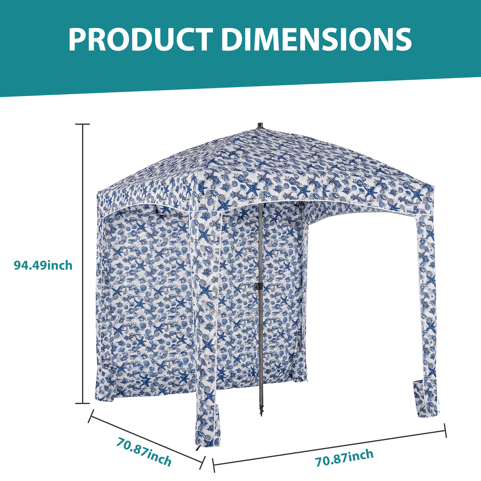 Beach Cottage - 6 Feet By 6 Feet, With Detachable Side Walls, A Simple Beach Sunshade Tent, Equipped With Storage Bags, Portable, UPF 50-- Standard